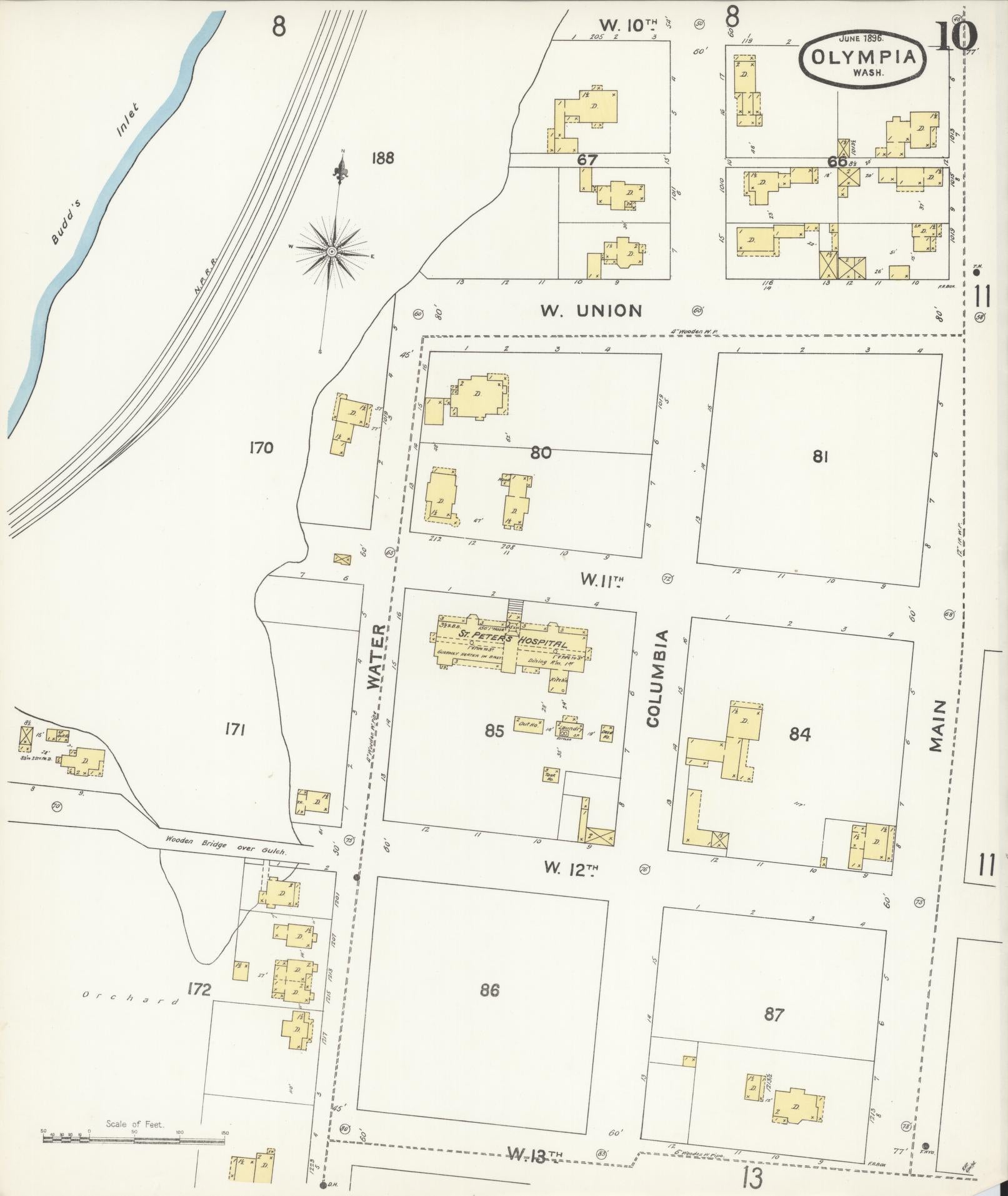 Sanborn Fire Insurance Map from Olympia, Thurston County, Washington (1896), Sheet #0010 - Complete Map Set gallery image, historic Sanborn map, vintage wall art, Washington Washington
