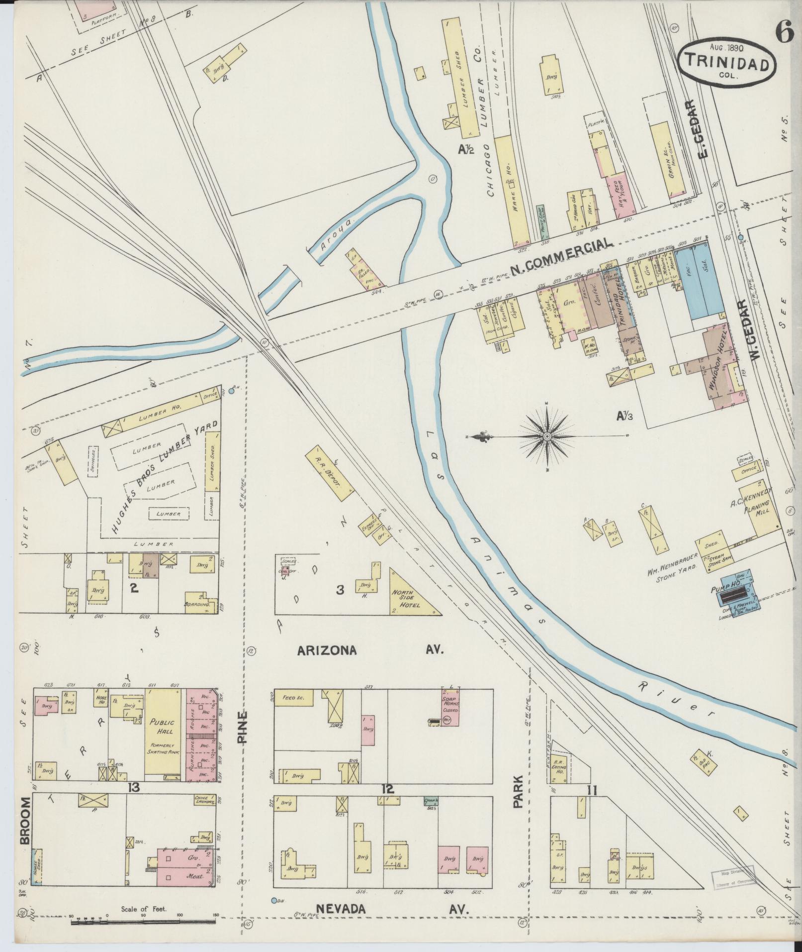 Sanborn Fire Insurance Map from Trinidad, Las Animas County, Colorado (1890), Sheet #0006 - Complete Map Set gallery image, historic Sanborn map, vintage wall art, Colorado Colorado