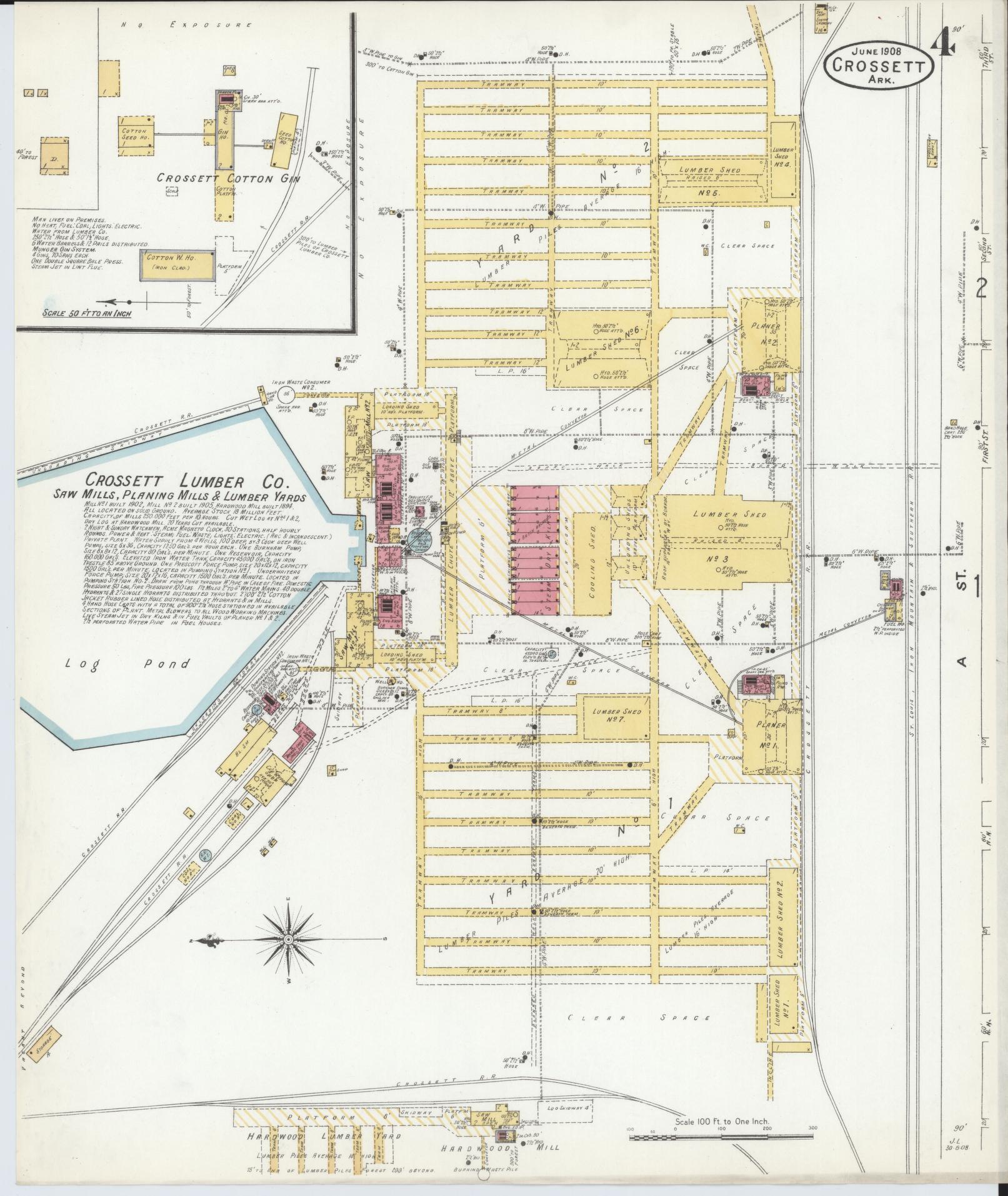 Sanborn Fire Insurance Map from Crossett, Ashley County, Arkansas (1908), Sheet #0004 - Complete Map Set gallery image, historic Sanborn map, vintage wall art, Arkansas Arkansas
