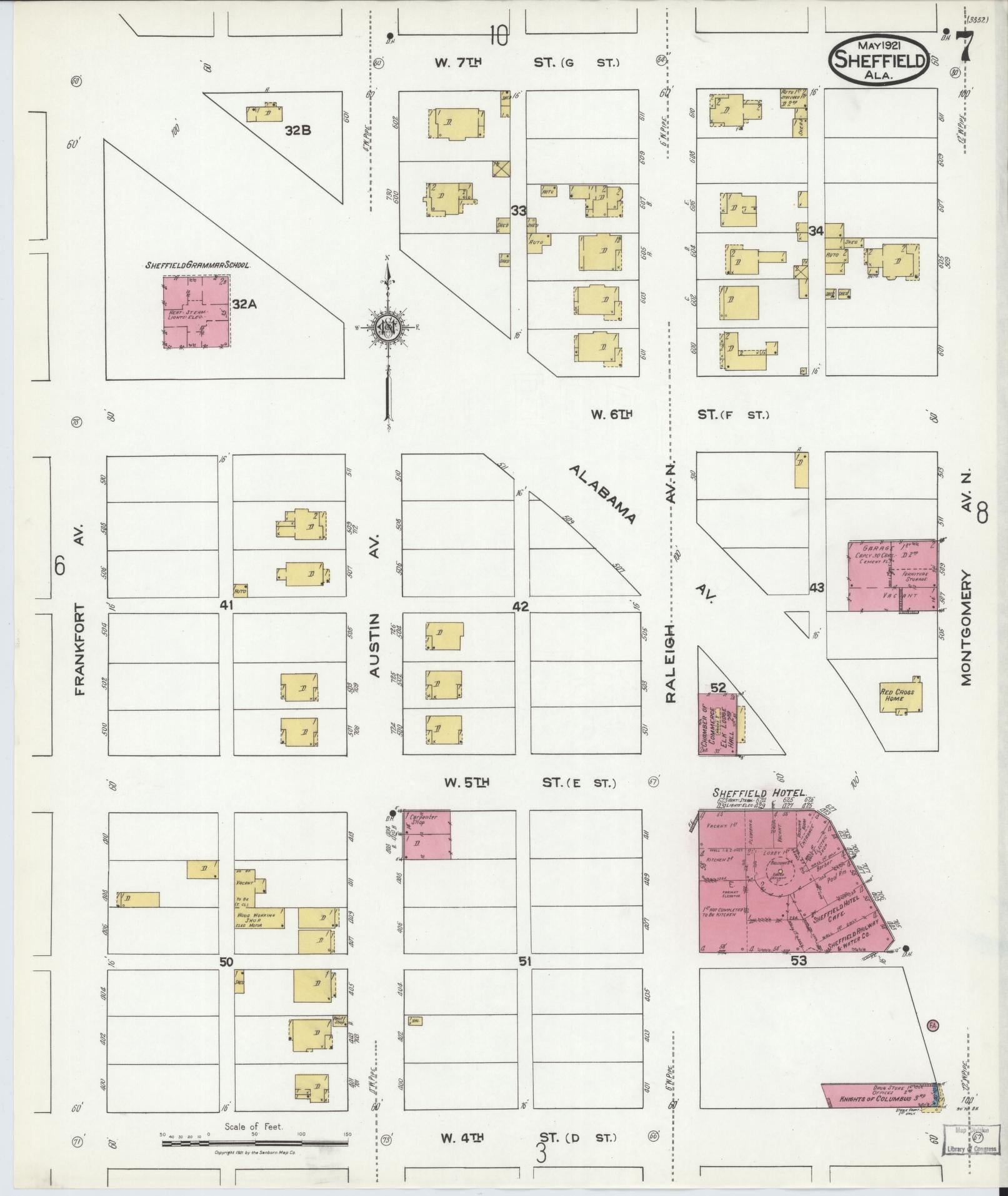 Sanborn Fire Insurance Map from Sheffield, Colbert County, Alabama (1921), Sheet #0007 - Historic Sanborn Fire Insurance Map Print, vintage old map wall art, antique decor, genealogy gift, Alabama Alabama map