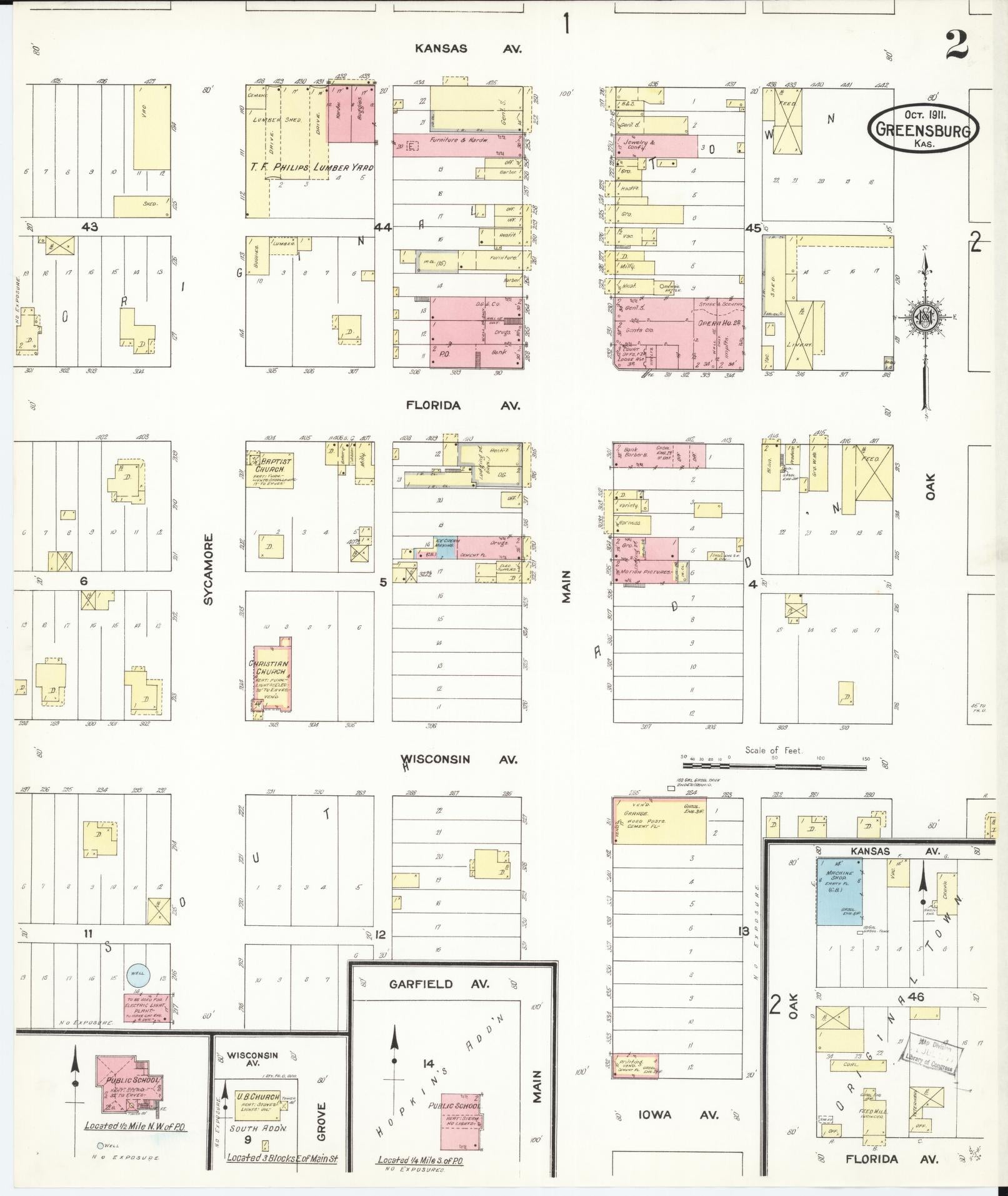 Sanborn Fire Insurance Map from Greensburg, Kiowa County, Kansas (1911), Sheet #0002 - Complete Map Set gallery image, historic Sanborn map, vintage wall art, Kansas Kansas