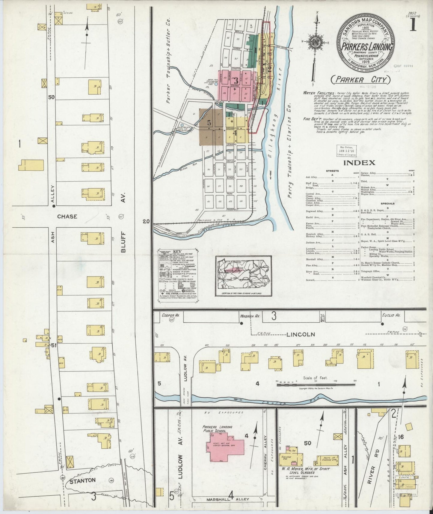 Sanborn Fire Insurance Map from Parkers Landing, Armstrong County, Pennsylvania (1919), Sheet #0001 - Complete Map Set gallery image, historic Sanborn map, vintage wall art, Pennsylvania Pennsylvania