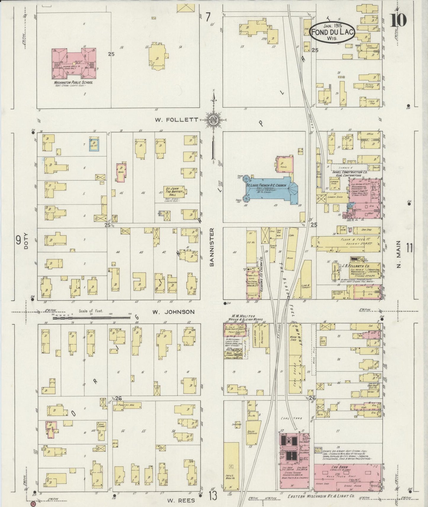 Sanborn Fire Insurance Map from Fond du Lac, Fond du Lac County, Wisconsin (1915), Sheet #0010 - Complete Map Set gallery image, historic Sanborn map, vintage wall art, Wisconsin Wisconsin