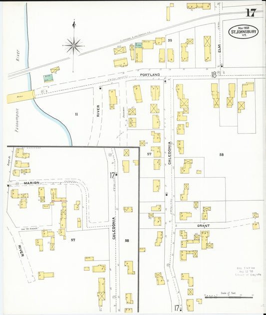 Sanborn Fire Insurance Map from Saint Johnsbury, Caledonia County, Vermont (1905), Sheet #0017 - Historic Sanborn Fire Insurance Map Print, vintage old map wall art, antique decor, genealogy gift, Vermont Vermont map