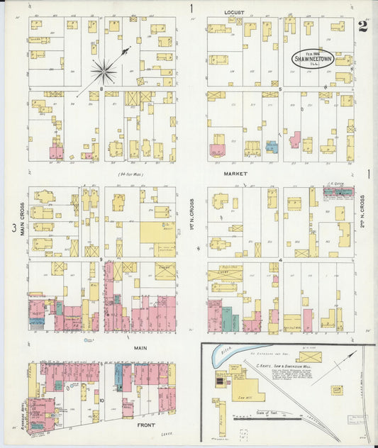 Sanborn Fire Insurance Map from Shawneetown, Gallatin County, Illinois (1906), Sheet #0002 - Historic Sanborn Fire Insurance Map Print, vintage old map wall art, antique decor, genealogy gift, Illinois Illinois map