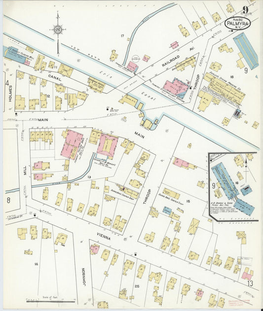 Sanborn Fire Insurance Map from Palmyra, Wayne County, New York (1912), Sheet #0009 - Historic Sanborn Fire Insurance Map Print, vintage old map wall art, antique decor, genealogy gift, New York New York map