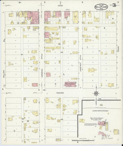 Sanborn Fire Insurance Map from Belle Plaine, Scott County, Minnesota (1914), Sheet #0003 - Historic Sanborn Fire Insurance Map Print, vintage old map wall art, antique decor, genealogy gift, Minnesota Minnesota map