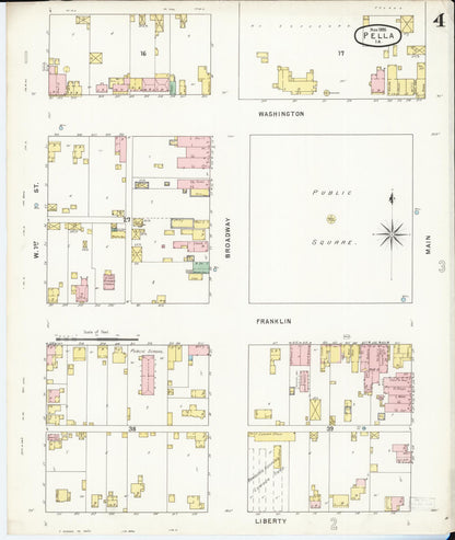 Sanborn Fire Insurance Map from Pella, Marion County, Iowa (1895), Sheet #0004 - Historic Sanborn Fire Insurance Map Print, vintage old map wall art