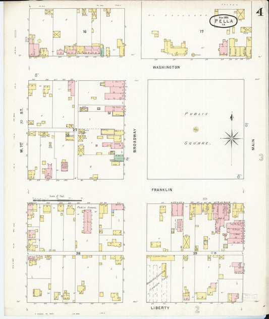 Sanborn Fire Insurance Map from Pella, Marion County, Iowa (1895), Sheet #0004 - Historic Sanborn Fire Insurance Map Print, vintage old map wall art