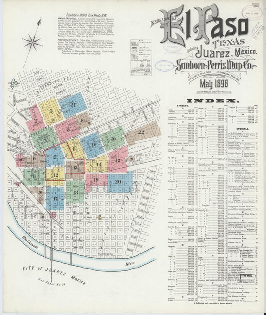 Sanborn Fire Insurance Map from El Paso, El Paso County, Texas (1898), Sheet #0001 - Complete Map Set gallery image, historic Sanborn map, vintage wall art, Texas Texas