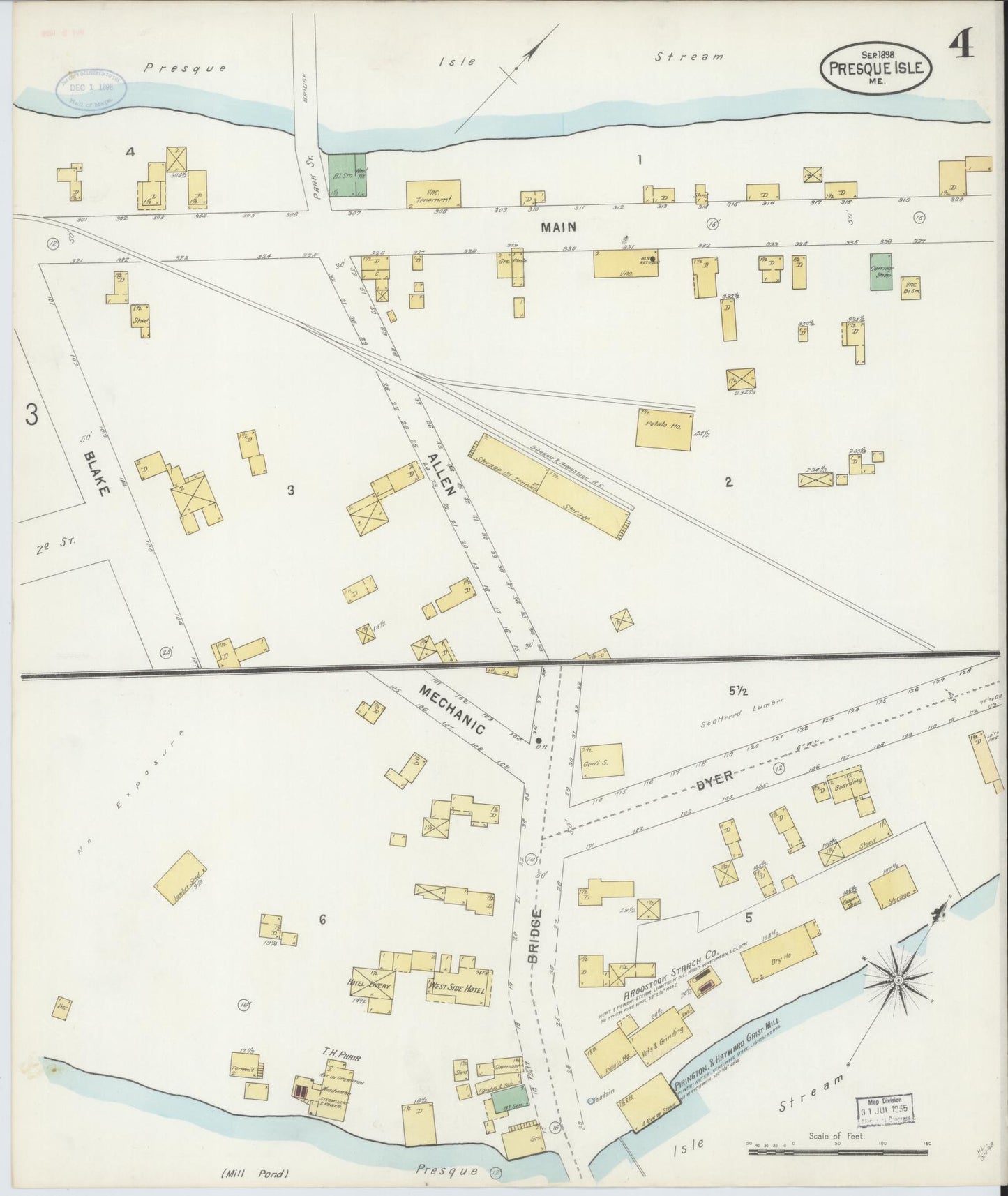 Sanborn Fire Insurance Map from Presque Isle, Aroostook County, Maine (1898), Sheet #0004 - Historic Sanborn Fire Insurance Map Print, vintage old map wall art, antique decor, genealogy gift, Maine Maine map