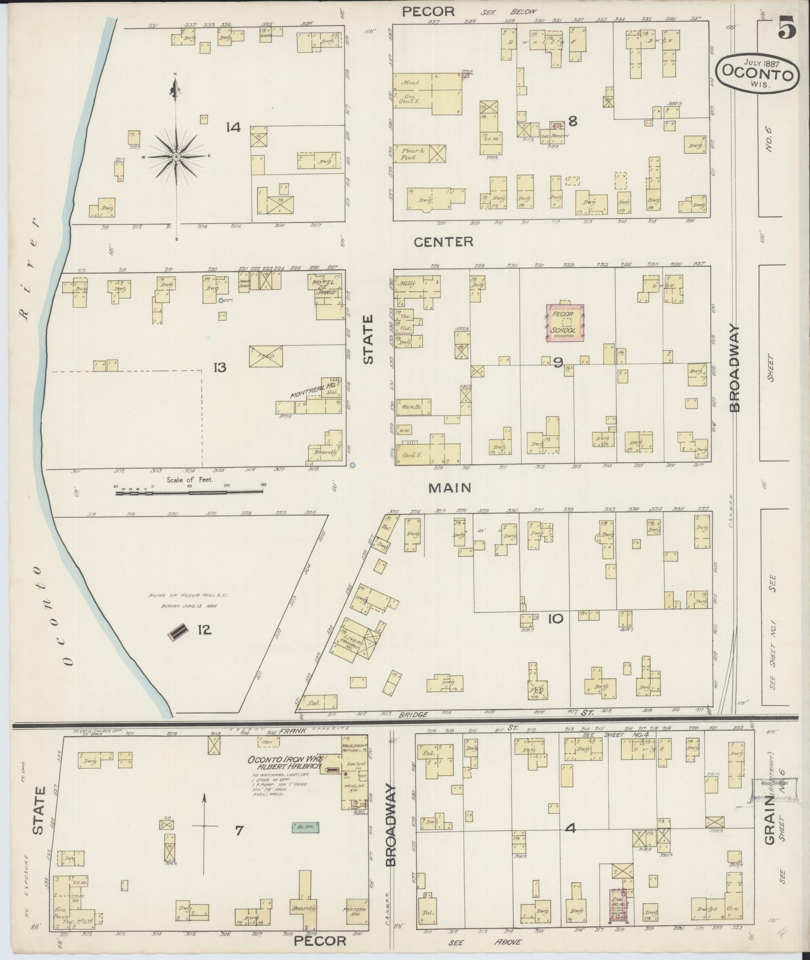 Sanborn Fire Insurance Map from Oconto, Oconto County, Wisconsin (1887), Sheet #0005 - Historic Sanborn Fire Insurance Map Print, vintage old map wall art, antique decor, genealogy gift, Wisconsin Wisconsin map