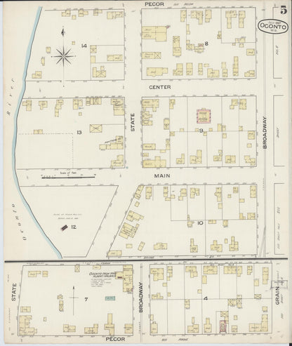 Sanborn Fire Insurance Map from Oconto, Oconto County, Wisconsin (1887), Sheet #0005 - Historic Sanborn Fire Insurance Map Print, vintage old map wall art, antique decor, genealogy gift, Wisconsin Wisconsin map