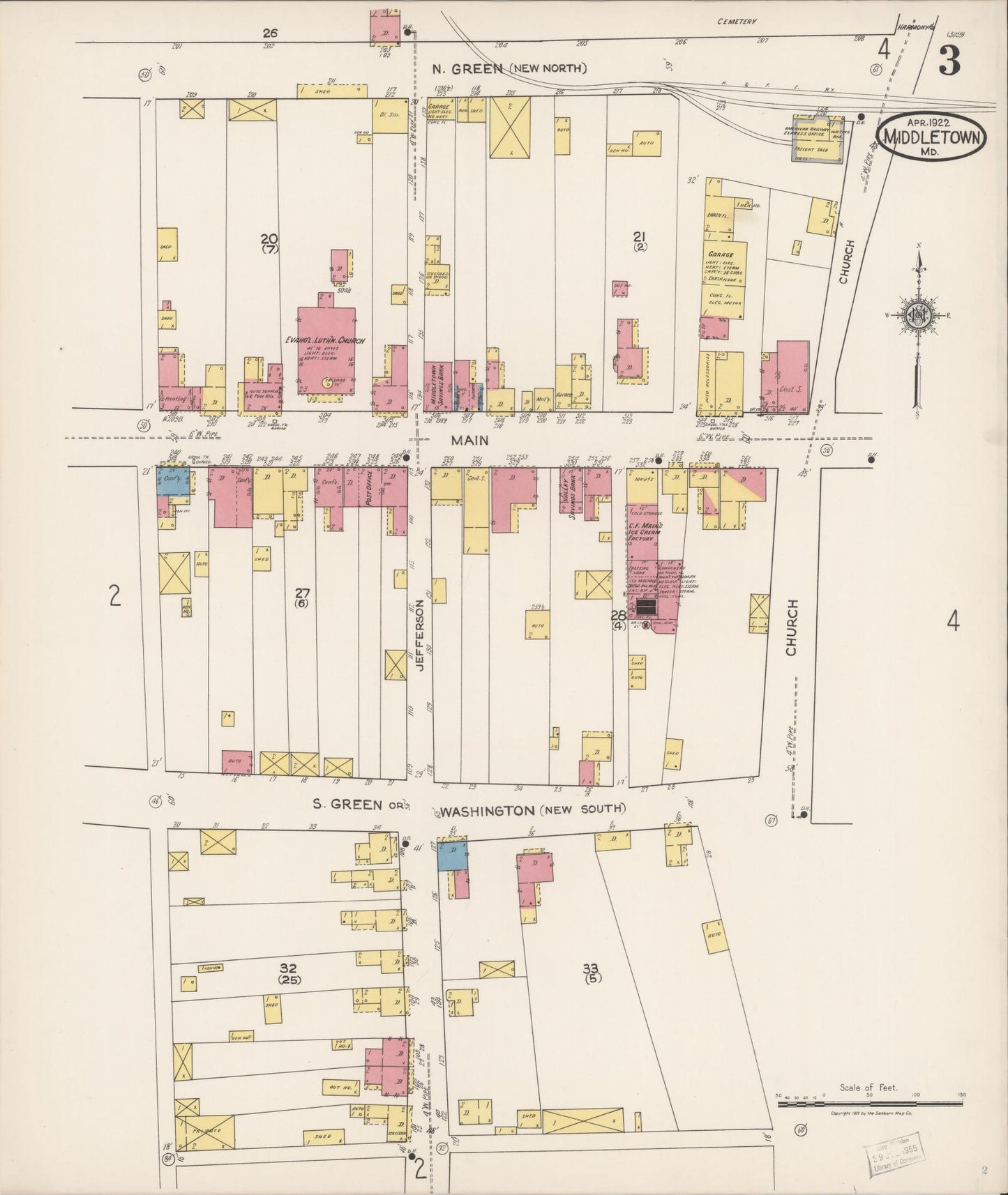 Sanborn Fire Insurance Map from Middletown, Frederick County, Maryland (1922), Sheet #0003 - Complete Map Set gallery image, historic Sanborn map, vintage wall art, Maryland Maryland