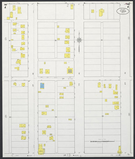 Sanborn Fire Insurance Map from Yuma, Yuma County, Arizona (1927), Sheet #0007 - Historic Sanborn Fire Insurance Map Print, vintage old map wall art, antique decor, genealogy gift, Arizona Arizona map