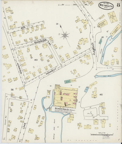 Sanborn Fire Insurance Map from Weymouth, Norfolk County, Massachusetts (1888), Sheet #0008 - Complete Map Set gallery image, historic Sanborn map, vintage wall art, Massachusetts Massachusetts