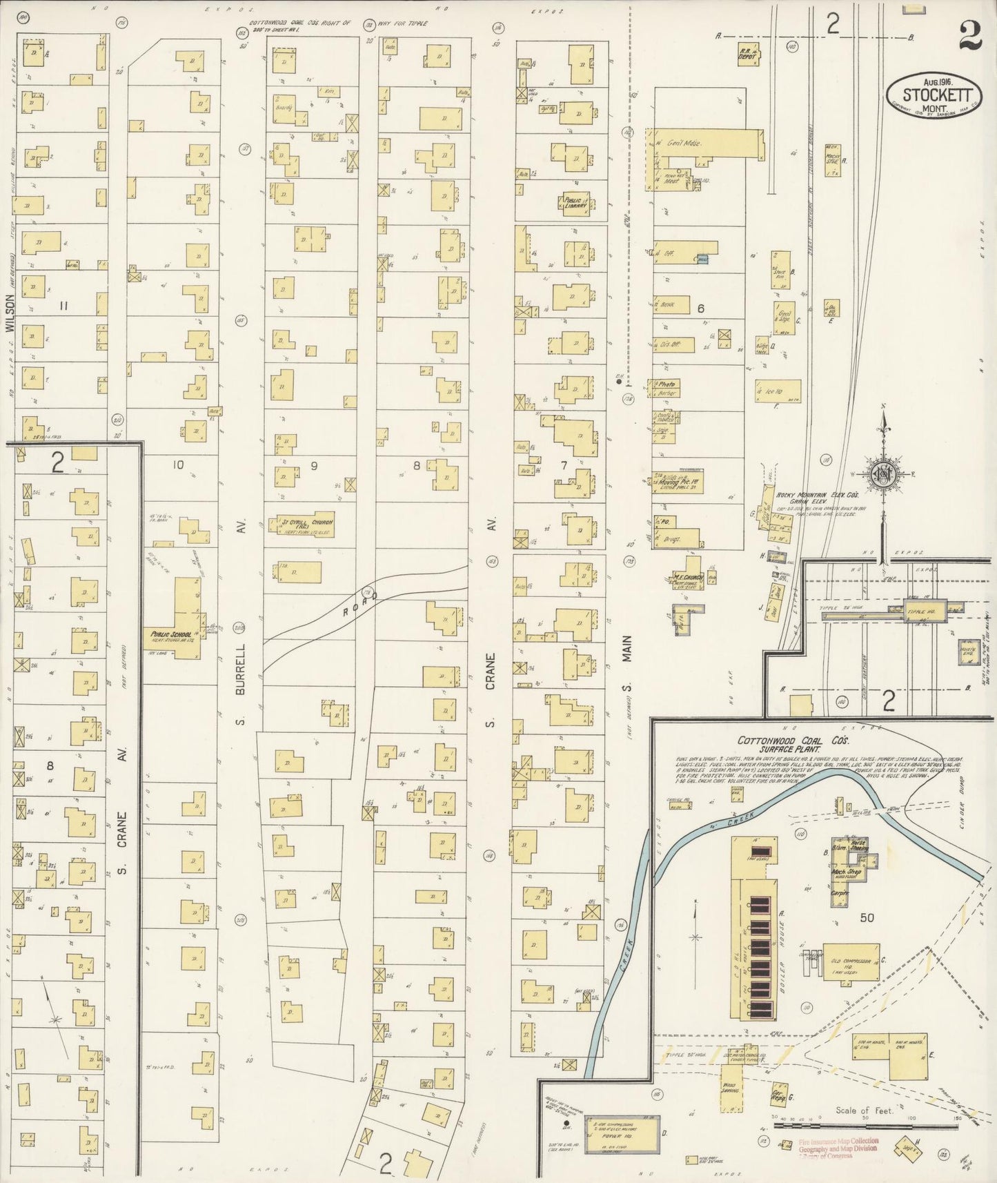 Sanborn Fire Insurance Map from Stockett, Cascade County, Montana (1916), Sheet #0002 - Historic Sanborn Fire Insurance Map Print, vintage old map wall art, antique decor, genealogy gift, Montana Montana map