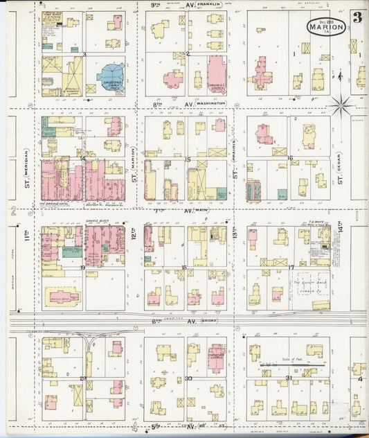 Sanborn Fire Insurance Map from Marion, Linn County, Iowa (1893), Sheet #0003 - Historic Sanborn Fire Insurance Map Print, vintage old map wall art