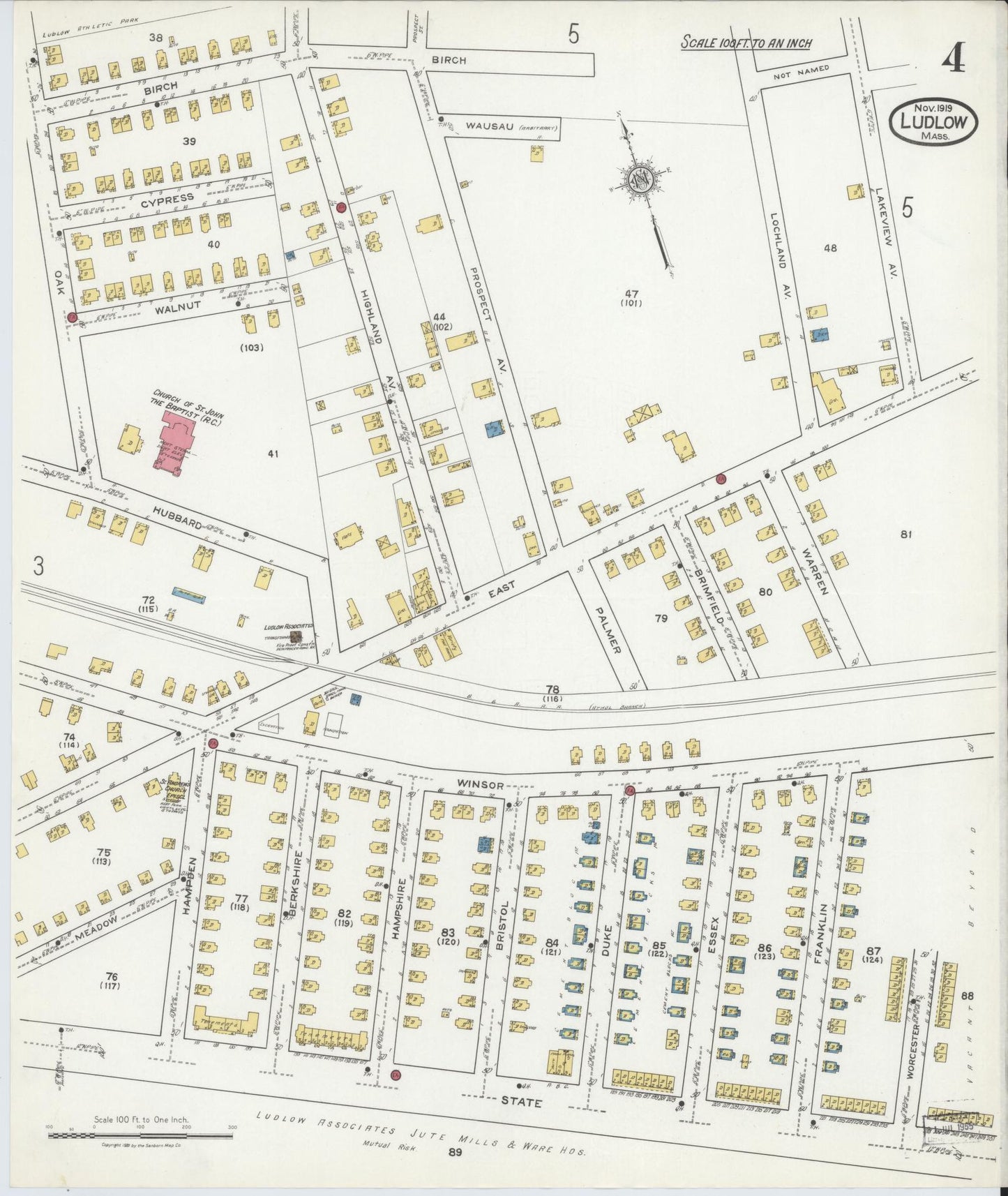Sanborn Fire Insurance Map from Ludlow, Hampden County, Massachusetts (1919), Sheet #0004 - Complete Map Set gallery image, historic Sanborn map, vintage wall art, Massachusetts Massachusetts