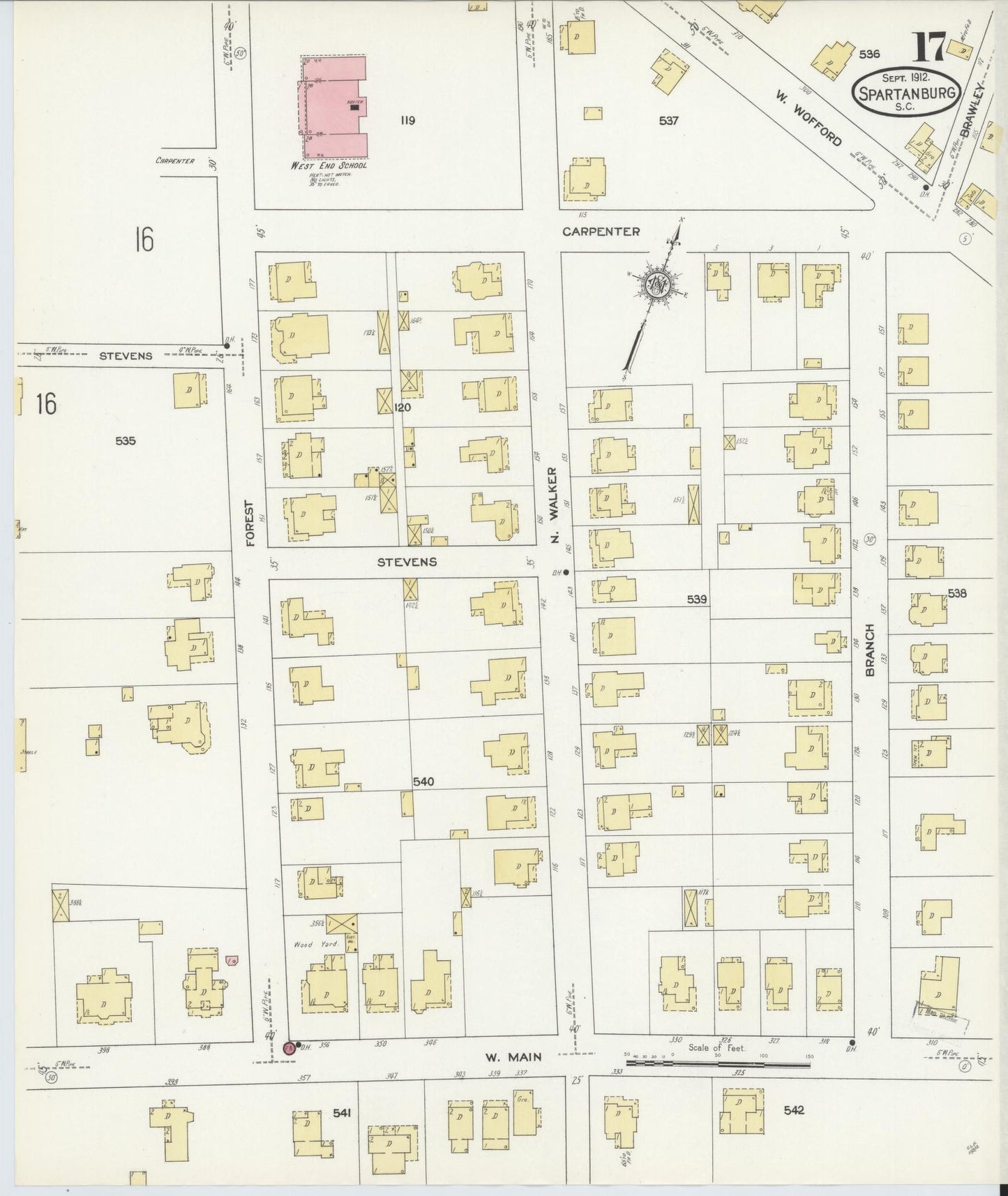 Sanborn Fire Insurance Map from Spartanburg, Spartanburg County, South Carolina (1912), Sheet #0017 - Complete Map Set gallery image, historic Sanborn map, vintage wall art, South Carolina South Carolina