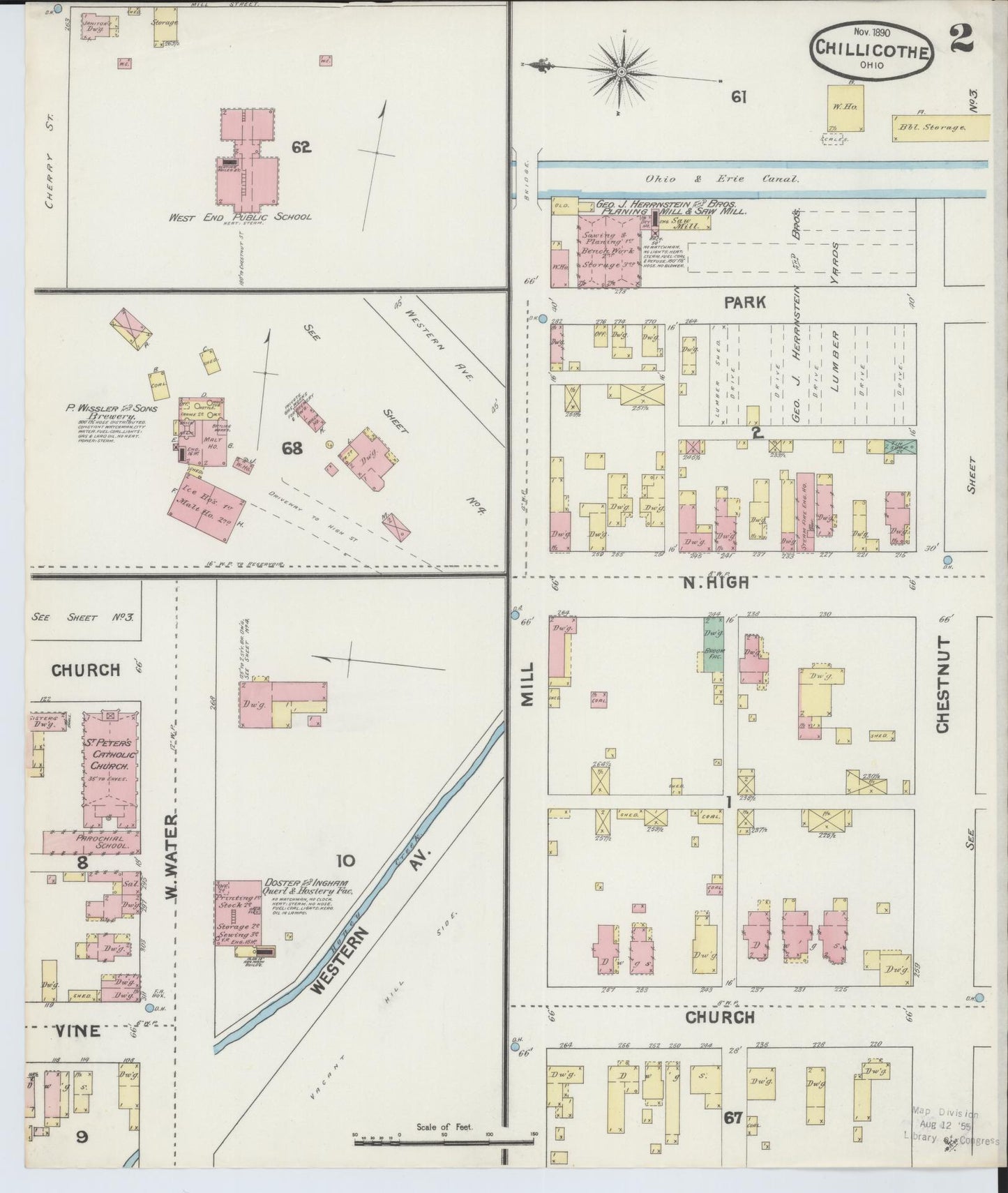 Sanborn Fire Insurance Map from Chillicothe, Ross County, Ohio (1890), Sheet #0002 - Historic Sanborn Fire Insurance Map Print, vintage old map wall art, antique decor, genealogy gift, Ohio Ohio map