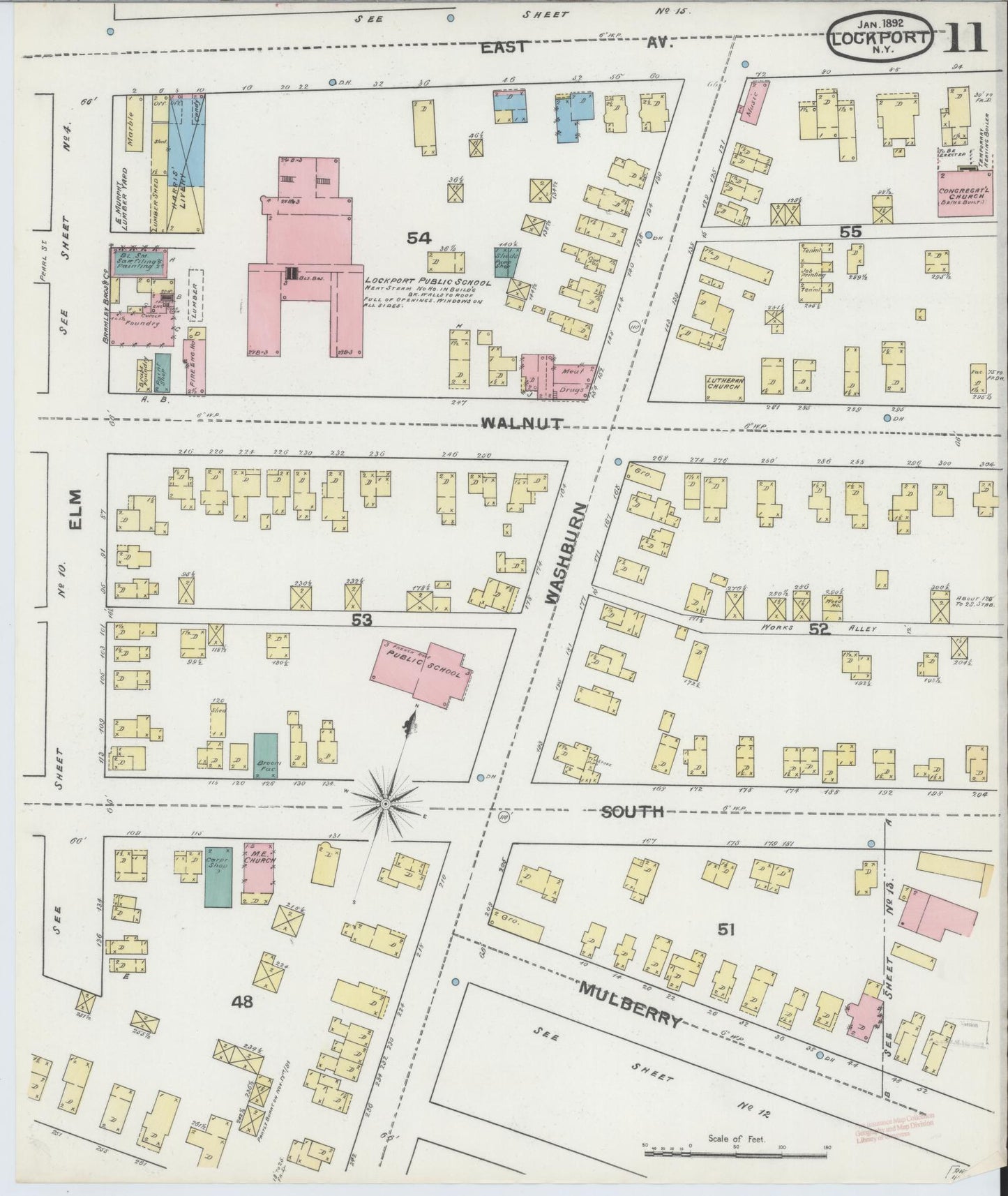 Sanborn Fire Insurance Map from Lockport, Niagara County, New York (1892), Sheet #0011 - Historic Sanborn Fire Insurance Map Print, vintage old map wall art, antique decor, genealogy gift, New York New York map