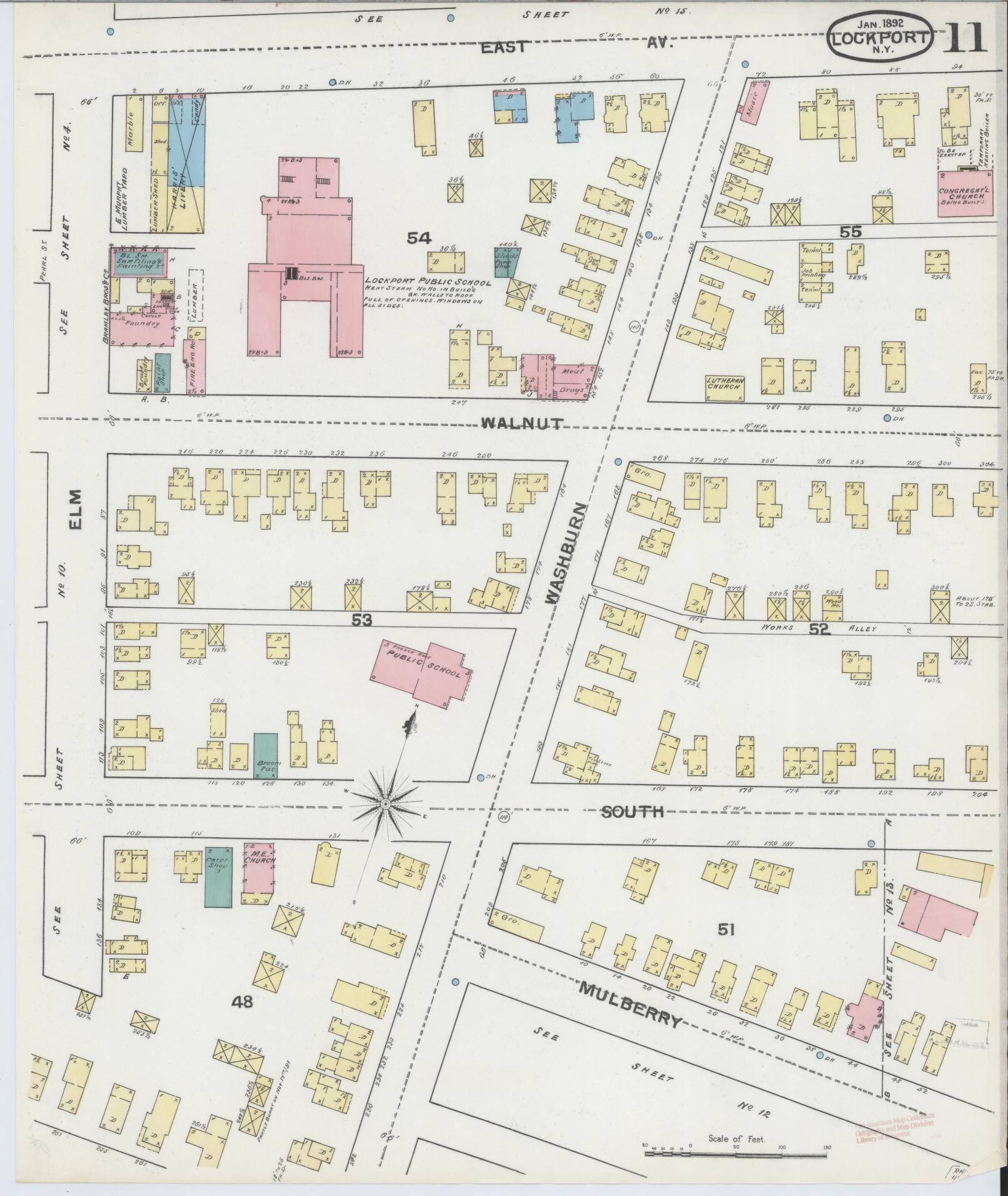 Sanborn Fire Insurance Map from Lockport, Niagara County, New York (1892), Sheet #0011 - Historic Sanborn Fire Insurance Map Print, vintage old map wall art, antique decor, genealogy gift, New York New York map