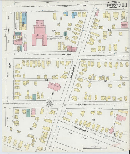 Sanborn Fire Insurance Map from Lockport, Niagara County, New York (1892), Sheet #0011 - Historic Sanborn Fire Insurance Map Print, vintage old map wall art, antique decor, genealogy gift, New York New York map