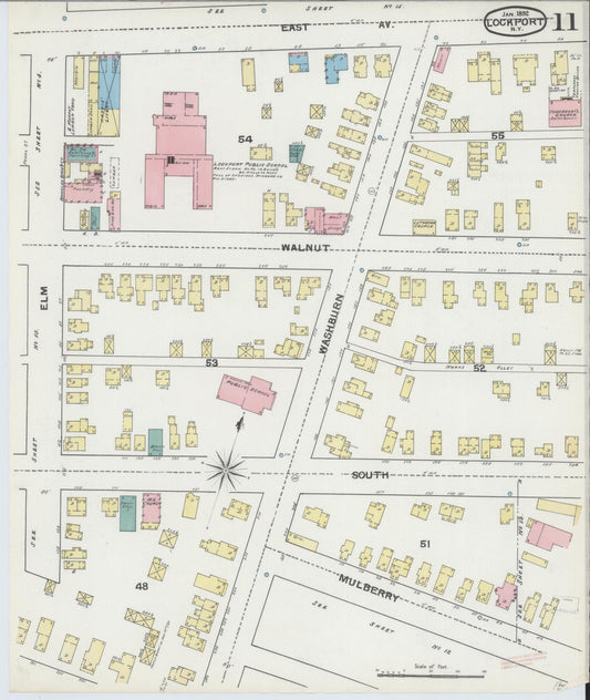 Sanborn Fire Insurance Map from Lockport, Niagara County, New York (1892), Sheet #0011 - Historic Sanborn Fire Insurance Map Print, vintage old map wall art, antique decor, genealogy gift, New York New York map