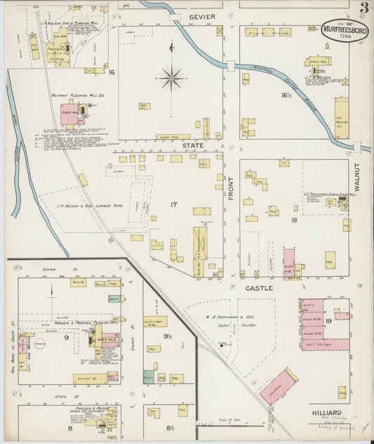 Sanborn Fire Insurance Map from Murfreesboro, Rutherford County, Tennessee (1887), Sheet #0003 - Historic Sanborn Fire Insurance Map Print, vintage old map wall art, antique decor, genealogy gift, Tennessee Tennessee map