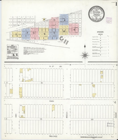Sanborn Fire Insurance Map from Sparks, Washoe County, Nevada (1907), Sheet #0001 - Complete Map Set gallery image, historic Sanborn map, vintage wall art, Nevada Nevada