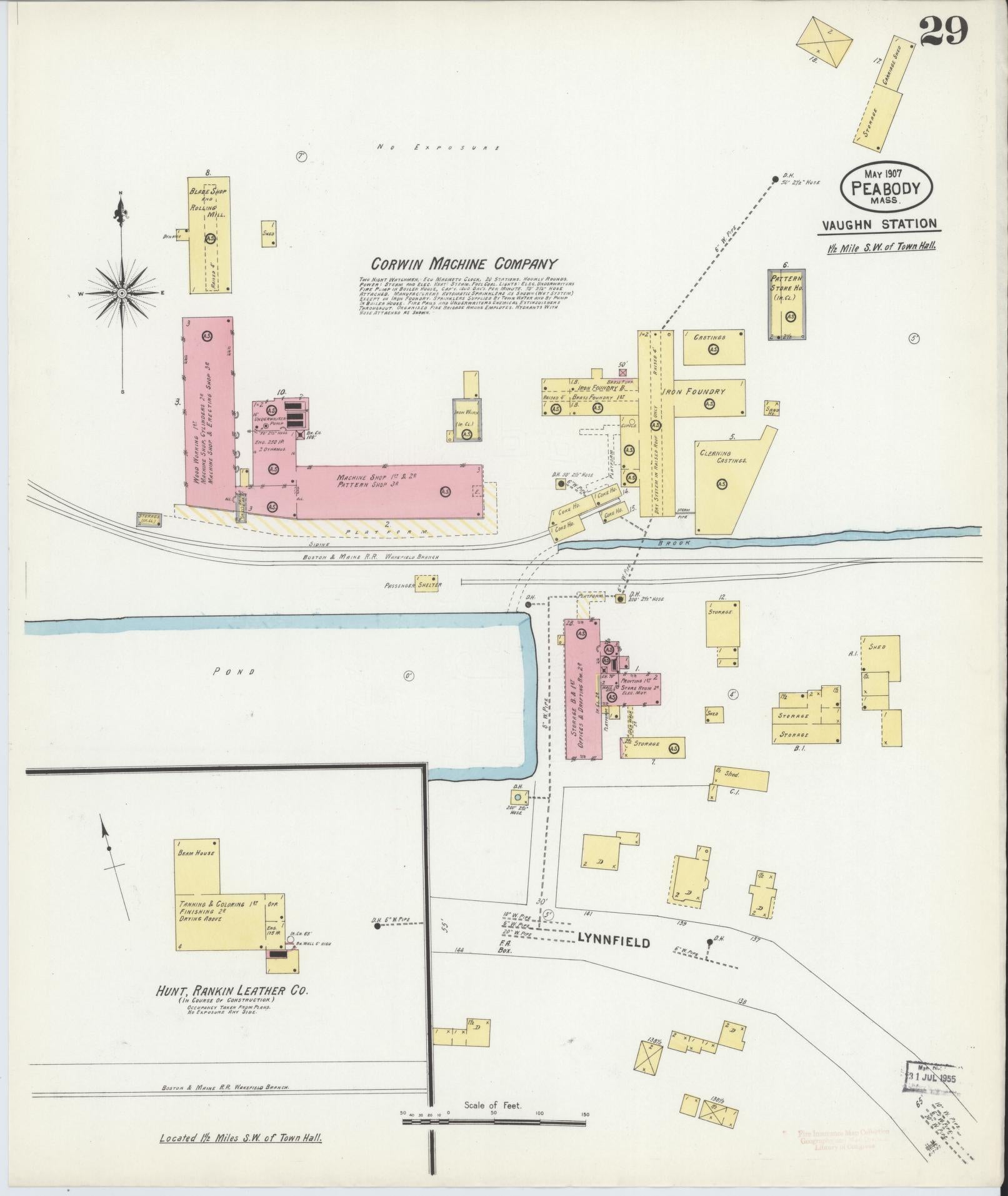 Sanborn Fire Insurance Map from Peabody, Essex County, Massachusetts (1907), Sheet #0029 - Complete Map Set gallery image, historic Sanborn map, vintage wall art, Massachusetts Massachusetts