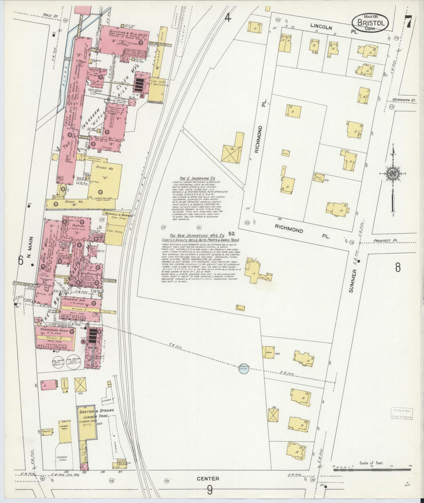 Sanborn Fire Insurance Map from Bristol, Hartford County, Connecticut (1911), Sheet #0007 - Complete Map Set gallery image, historic Sanborn map, vintage wall art, Connecticut Connecticut