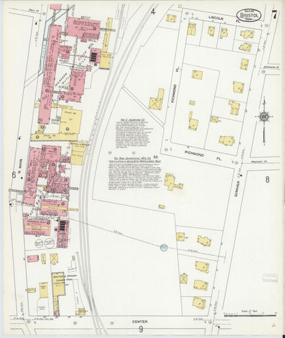 Sanborn Fire Insurance Map from Bristol, Hartford County, Connecticut (1911), Sheet #0007 - Complete Map Set gallery image, historic Sanborn map, vintage wall art, Connecticut Connecticut