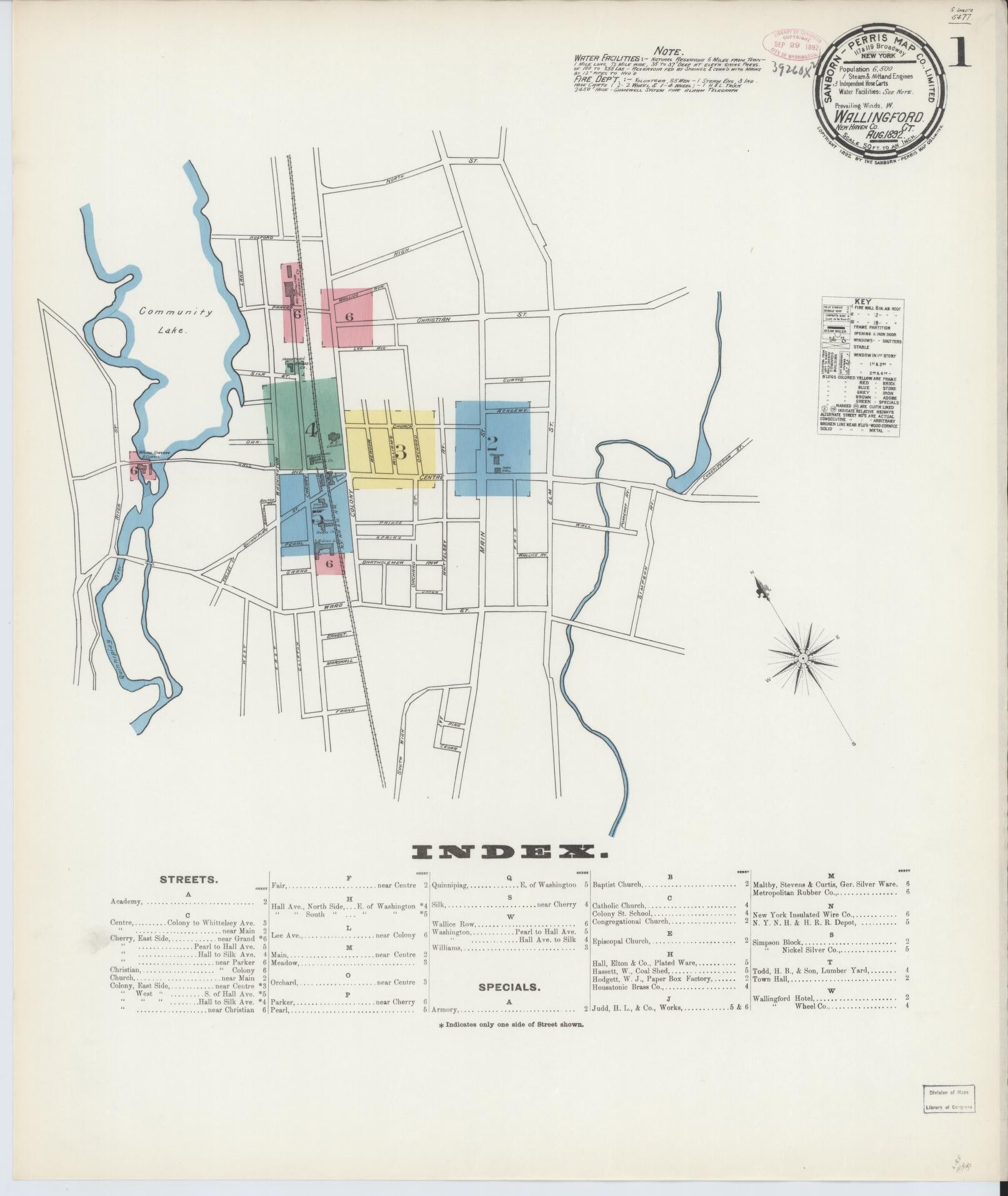 Sanborn Fire Insurance Map from Wallingford, New Haven County, Connecticut (1892), Sheet #0001 - Complete Map Set gallery image, historic Sanborn map, vintage wall art, Connecticut Connecticut