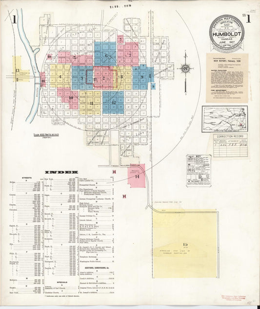 Sanborn Fire Insurance Map from Humboldt, Allen County, Kansas (1936), Sheet #0001 - Historic Sanborn Fire Insurance Map Print, vintage old map wall art, antique decor, genealogy gift, Kansas Kansas map