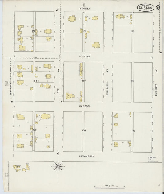 Sanborn Fire Insurance Map from El Reno, Canadian County, Oklahoma (1895), Sheet #0009 - Historic Sanborn Fire Insurance Map Print, vintage old map wall art, antique decor, genealogy gift, Oklahoma Oklahoma map