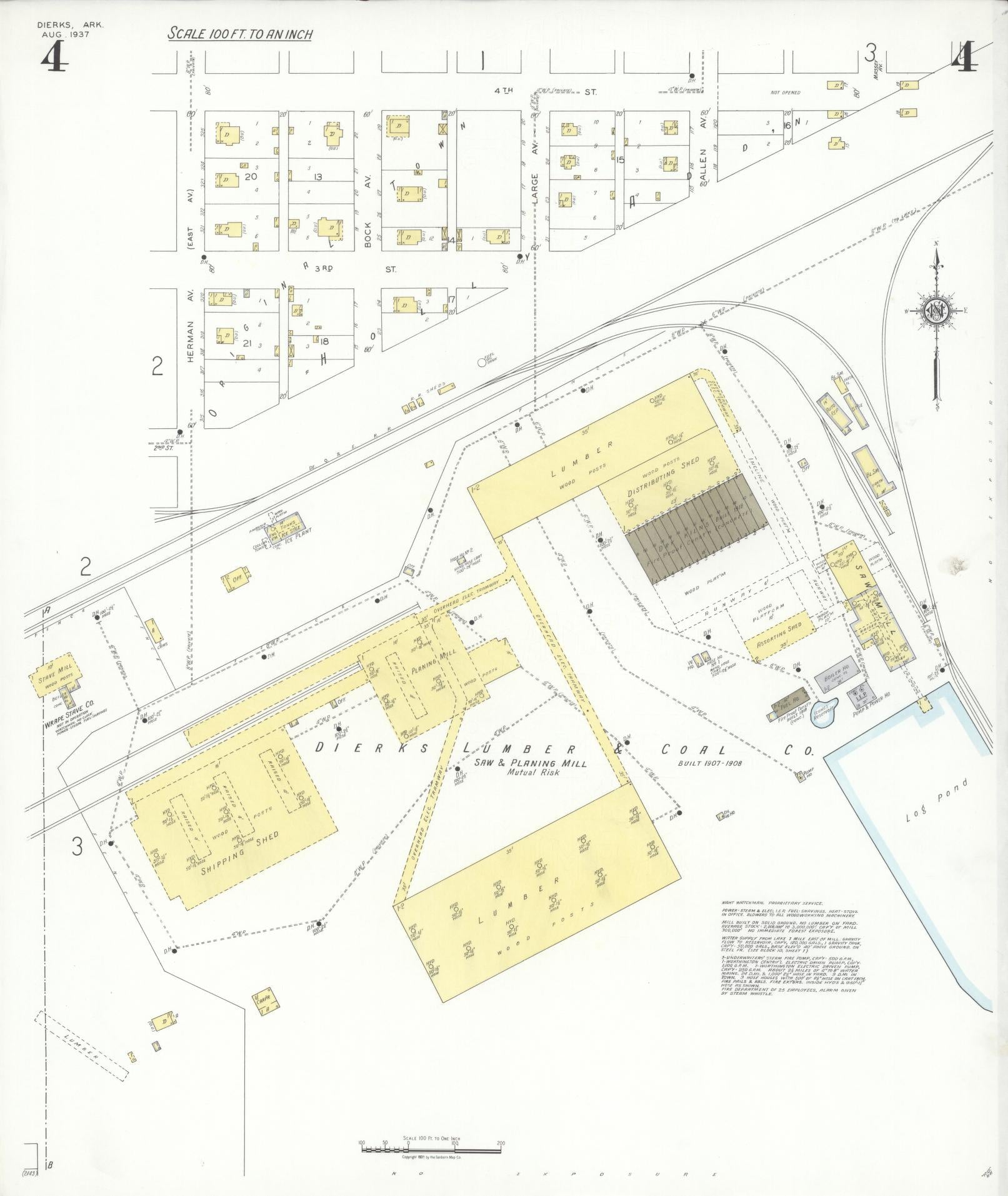 Sanborn Fire Insurance Map from Dierks, Howard County, Arkansas (1937), Sheet #0004 - Complete Map Set gallery image, historic Sanborn map, vintage wall art, Arkansas Arkansas