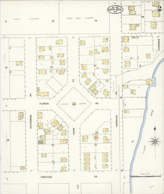 Sanborn Fire Insurance Map from North Bend, Coos County, Oregon (1907), Sheet #0002 - Historic Sanborn Fire Insurance Map Print, vintage old map wall art, antique decor, genealogy gift, Oregon Oregon map