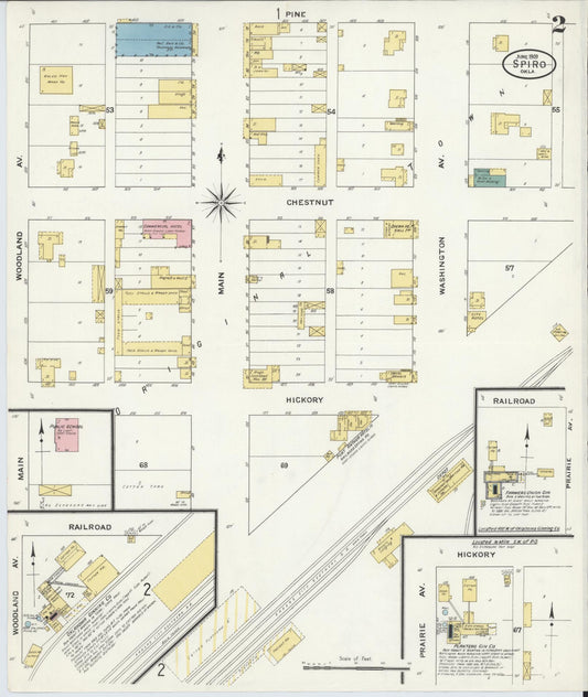 Sanborn Fire Insurance Map from Spiro, Le Flore County, Oklahoma (1909), Sheet #0002 - Historic Sanborn Fire Insurance Map Print, vintage old map wall art, antique decor, genealogy gift, Oklahoma Oklahoma map