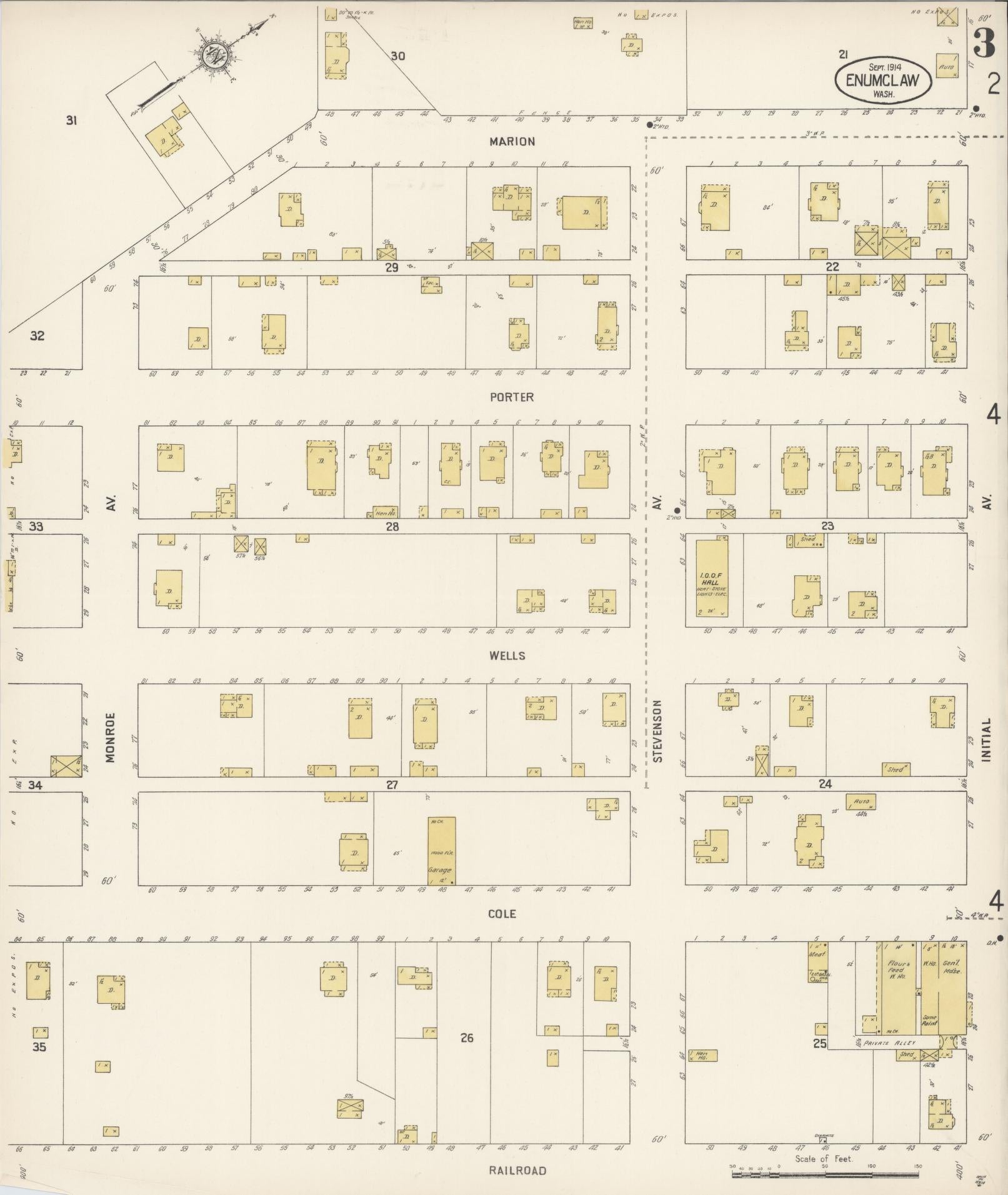 Sanborn Fire Insurance Map from Enumclaw, King County, Washington (1914), Sheet #0003 - Historic Sanborn Fire Insurance Map Print, vintage old map wall art, antique decor, genealogy gift, Washington Washington map