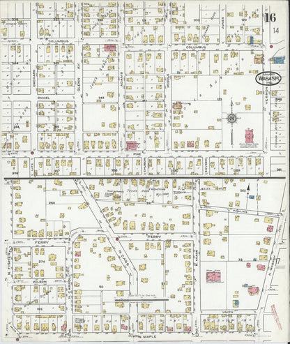 Sanborn Fire Insurance Map from Wabash, Wabash County, Indiana (1920), Sheet #0016 - Complete Map Set gallery image, historic Sanborn map, vintage wall art, Indiana Indiana
