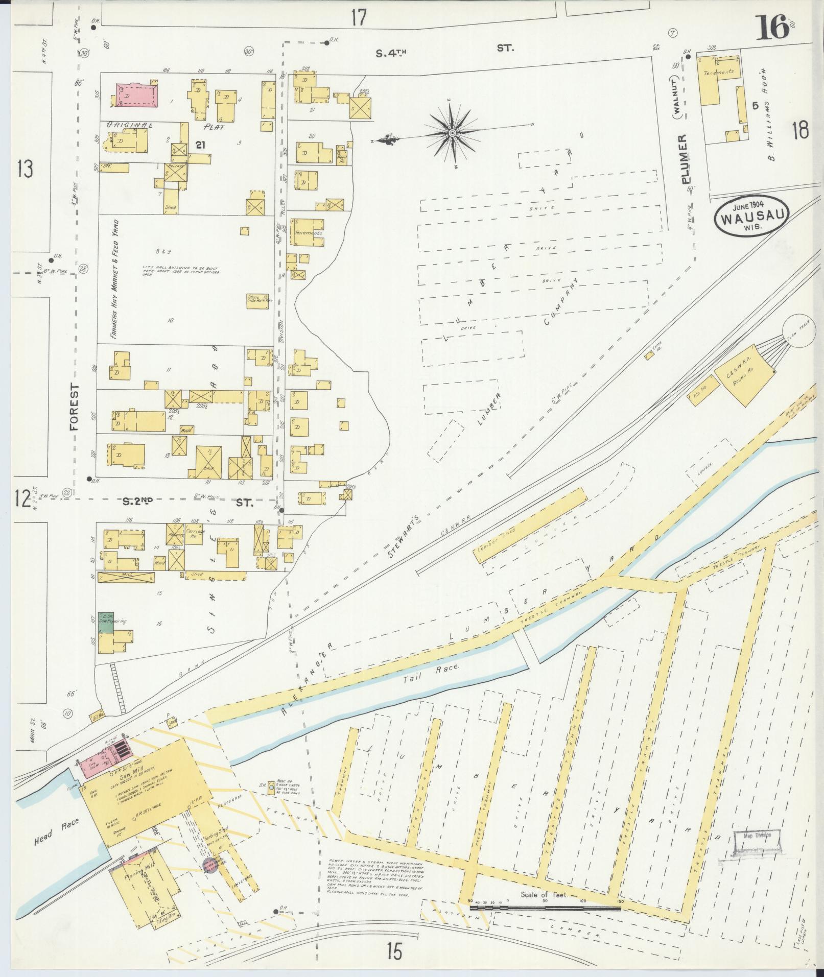 Sanborn Fire Insurance Map from Wausau, Marathon County, Wisconsin (1904), Sheet #0016 - Complete Map Set gallery image, historic Sanborn map, vintage wall art, Wisconsin Wisconsin