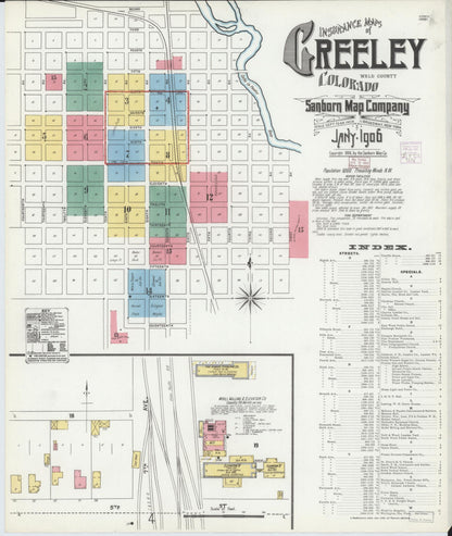 Sanborn Fire Insurance Map from Greeley, Weld County, Colorado (1906), Sheet #0001 - Complete Map Set gallery image, historic Sanborn map, vintage wall art, Colorado Colorado