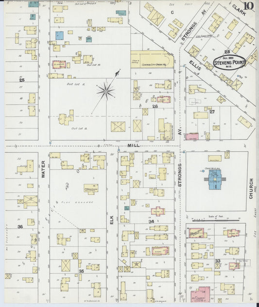 Sanborn Fire Insurance Map from Stevens Point, Portage County, Wisconsin (1891), Sheet #0010 - Historic Sanborn Fire Insurance Map Print, vintage old map wall art, antique decor, genealogy gift, Wisconsin Wisconsin map