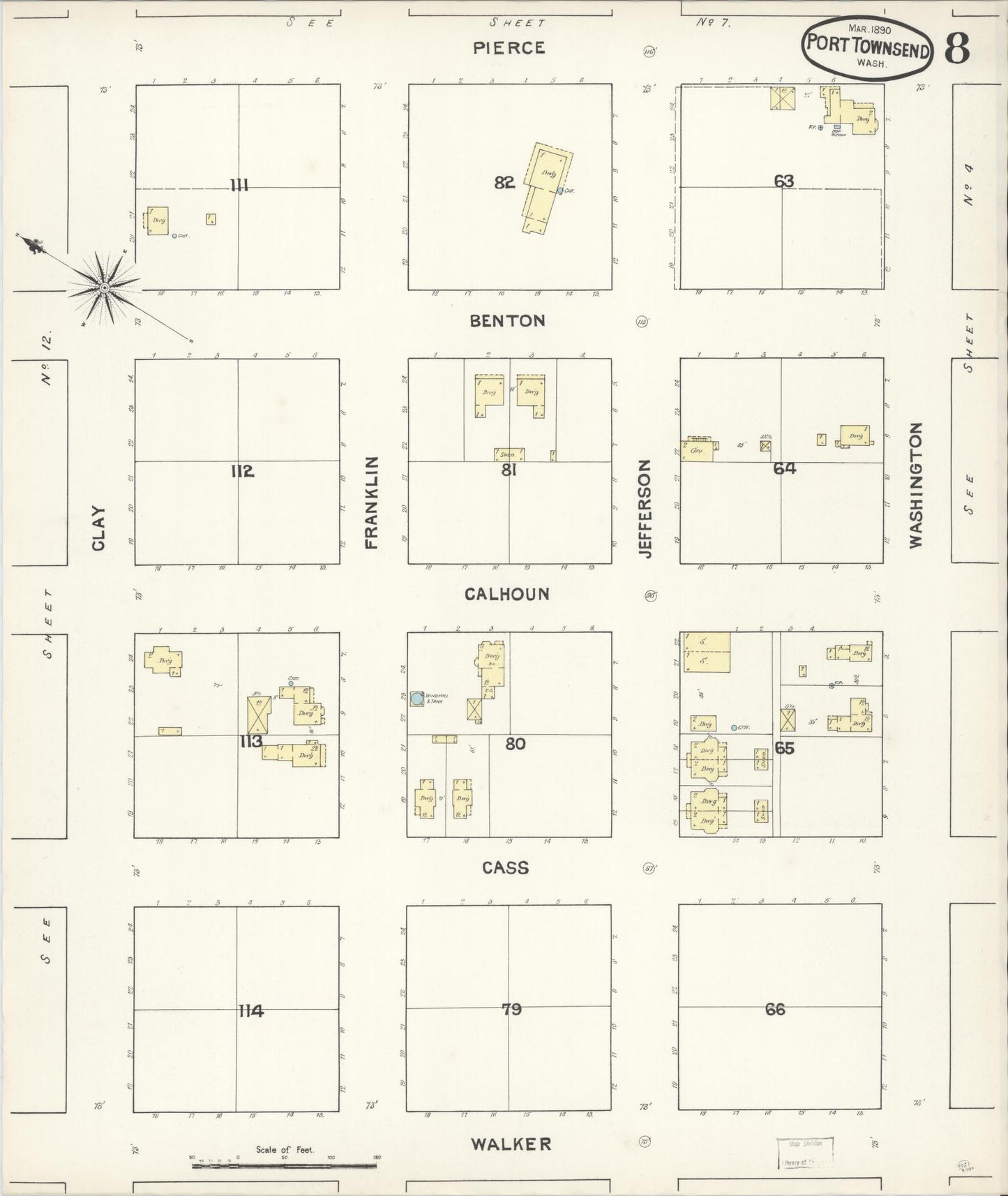 Sanborn Fire Insurance Map from Port Townsend, Jefferson County, Washington (1890), Sheet #0008 - Complete Map Set gallery image, historic Sanborn map, vintage wall art, Washington Washington