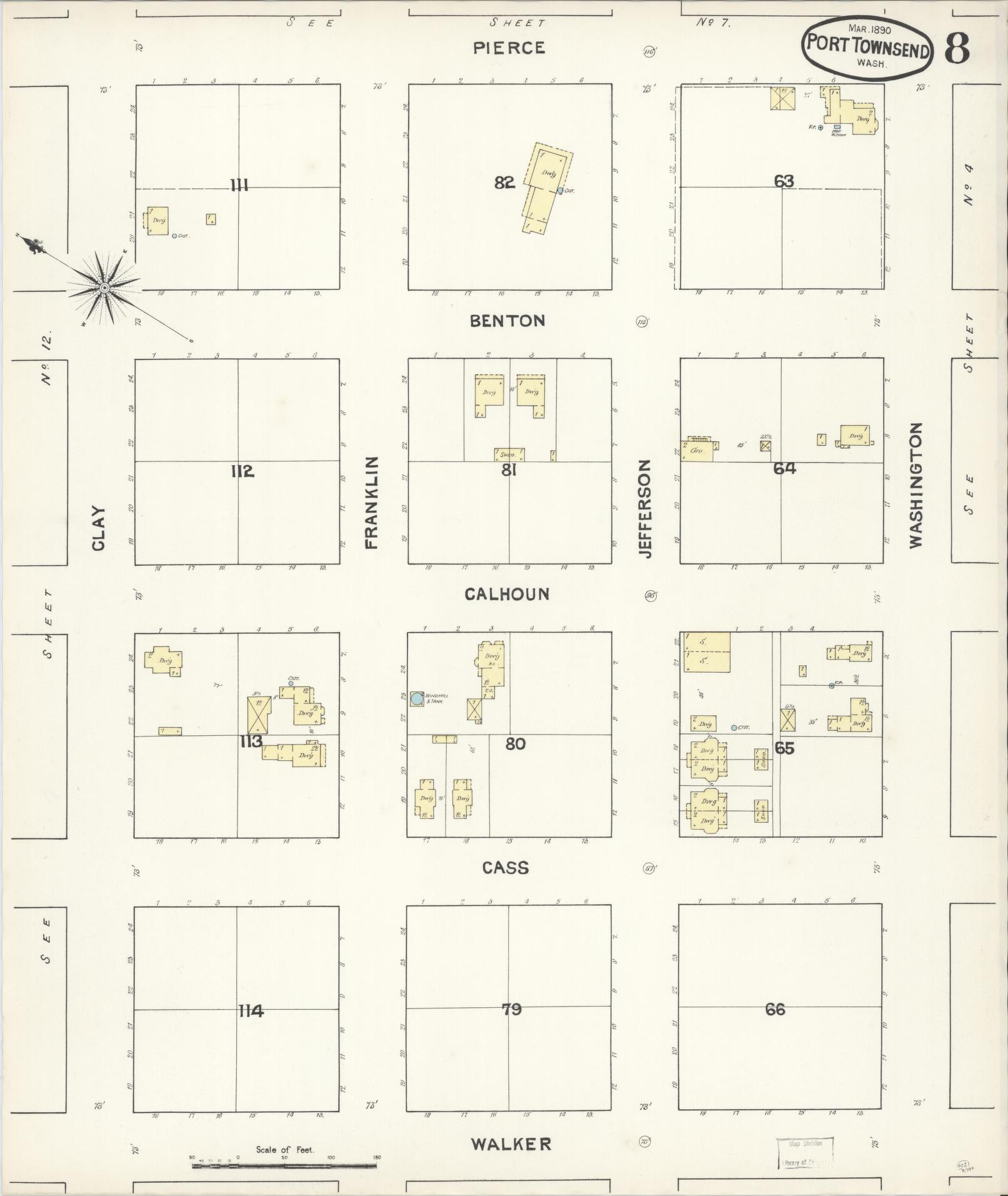 Sanborn Fire Insurance Map from Port Townsend, Jefferson County, Washington (1890), Sheet #0008 - Complete Map Set gallery image, historic Sanborn map, vintage wall art, Washington Washington
