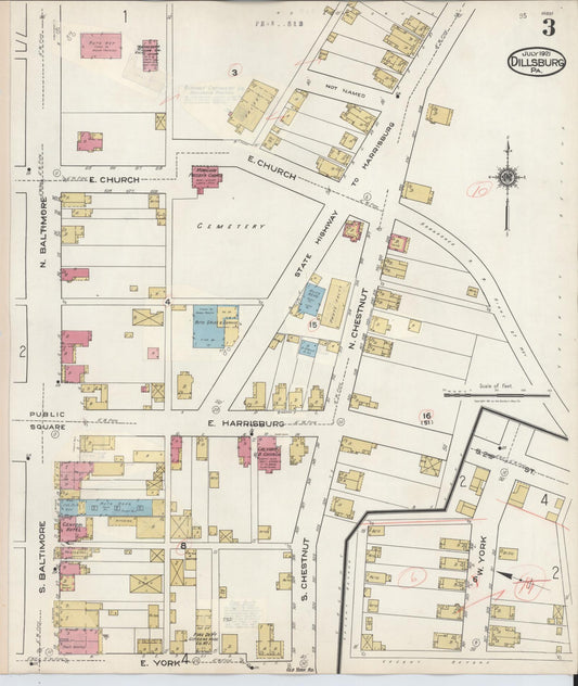 Sanborn Fire Insurance Map from Dillsburg, York County, Pennsylvania (1934), Sheet #0003 - Historic Sanborn Fire Insurance Map Print, vintage old map wall art, antique decor, genealogy gift, Pennsylvania Pennsylvania map