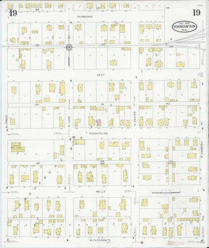 Sanborn Fire Insurance Map from Iron Mountain, Dickinson County, Michigan (1930), Sheet #0019 - Historic Sanborn Fire Insurance Map Print, vintage old map wall art, antique decor, genealogy gift, Michigan Michigan map