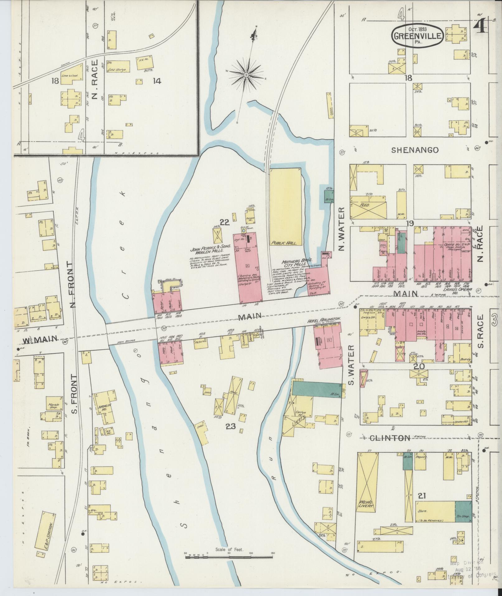 Sanborn Fire Insurance Map from Greenville, Mercer County, Pennsylvania (1893), Sheet #0004 - Historic Sanborn Fire Insurance Map Print, vintage old map wall art, antique decor, genealogy gift, Pennsylvania Pennsylvania map